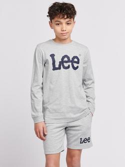 Lee Kids' Wobbly Logo Long Sleeve T-Shirt, Vintage Grey Heather
