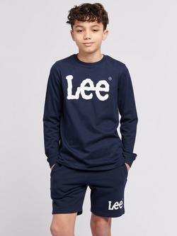 Lee Kids' Wobbly Logo Long Sleeve T-Shirt, Navy Blazer