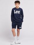 Lee Kids' Wobbly Logo Long Sleeve T-Shirt, Navy Blazer