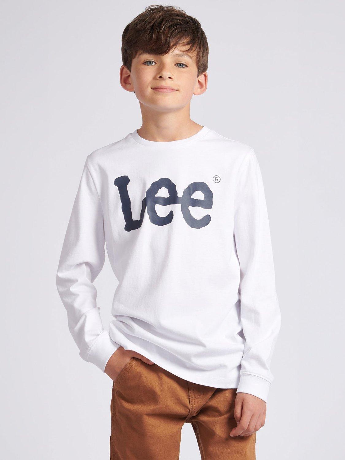 Product image 1 of 8, which shows Lee Kids' Wobbly Logo Long Sleeve T-Shirt, Bright White, 7-8 years