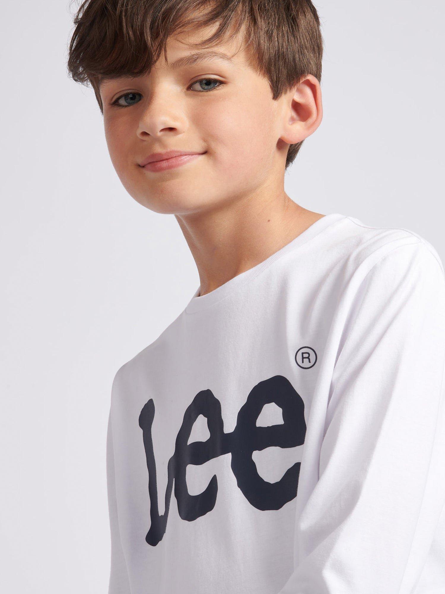 Product image 4 of 8, which shows Lee Kids' Wobbly Logo Long Sleeve T-Shirt, Bright White, 7-8 years