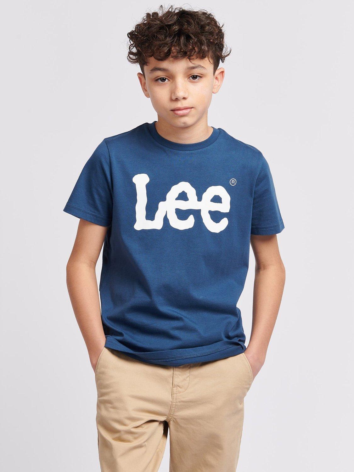 Product image 1 of 8, which shows Lee Kids' Wobbly Logo T-Shirt, Dark Denim, 7-8 years