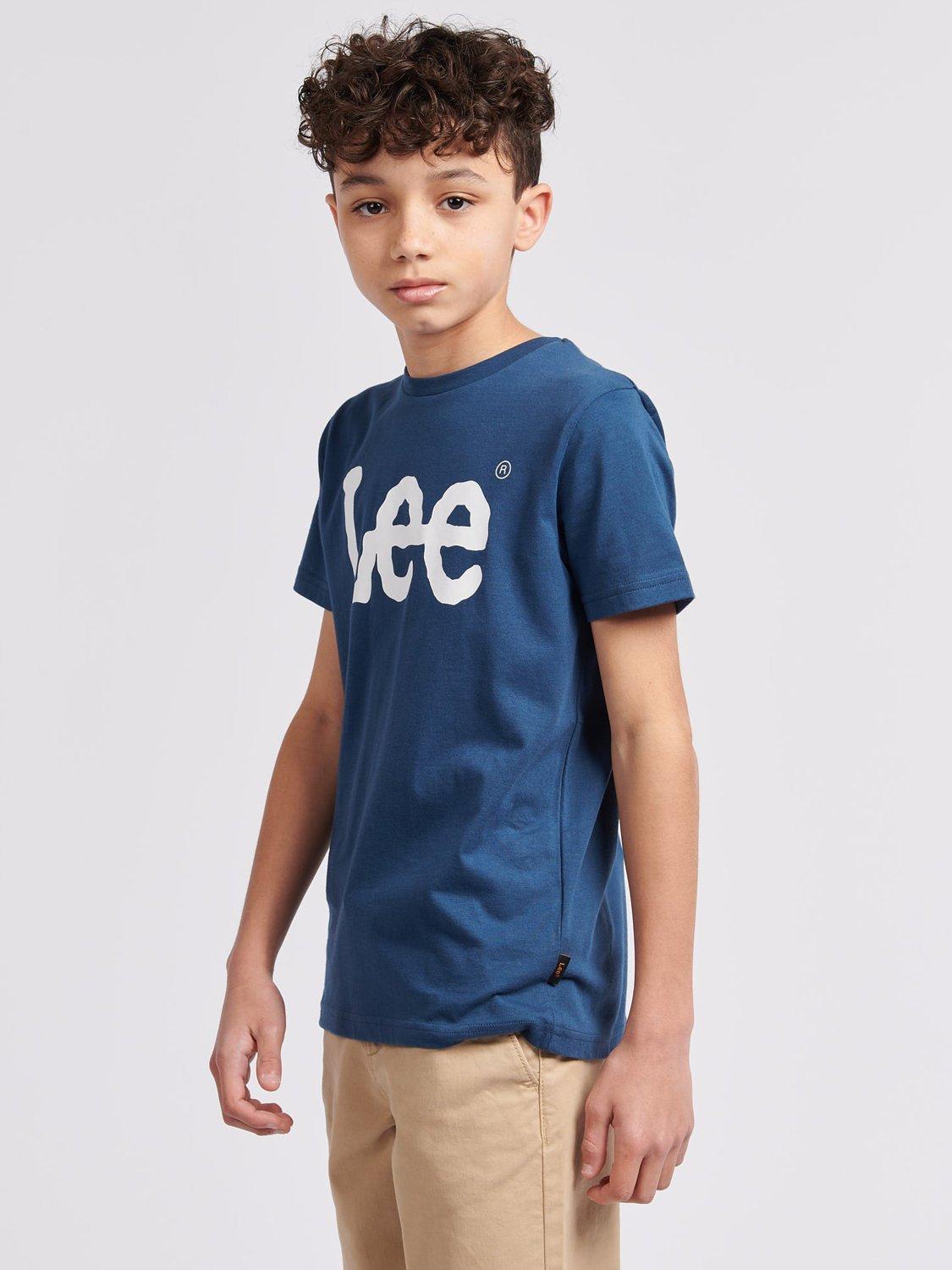 Product image 4 of 8, which shows Lee Kids' Wobbly Logo T-Shirt, Dark Denim, 7-8 years