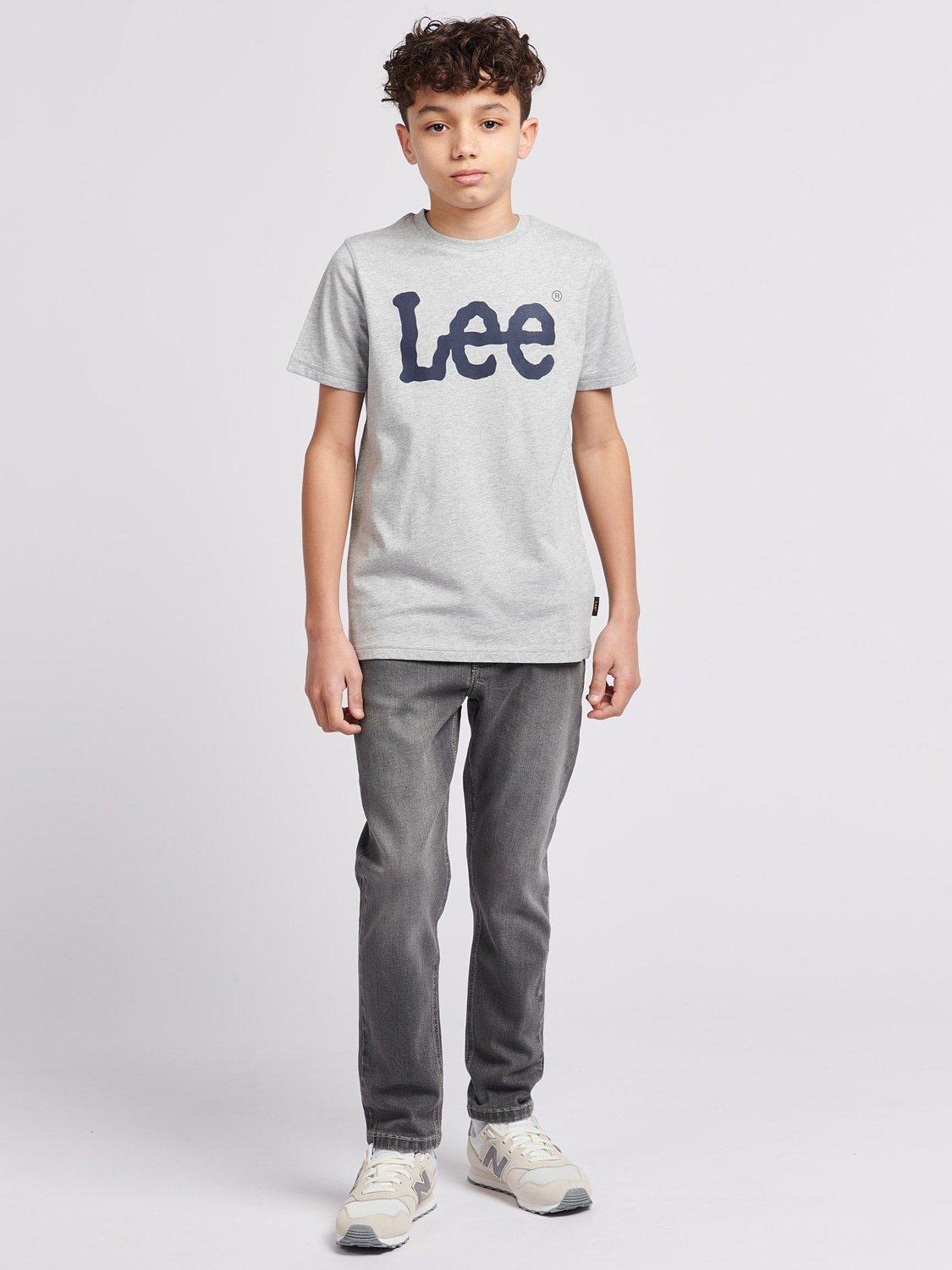Product image 2 of 5, which shows Lee Kids' Wobbly Logo T-Shirt, Vintage Grey Heather, 7-8 years