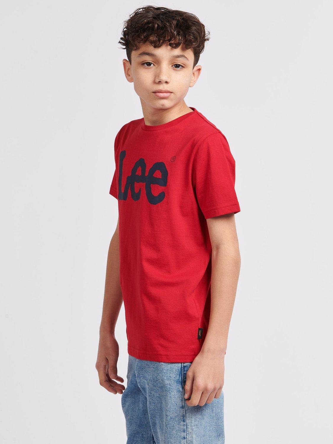 Product image 4 of 5, which shows Lee Kids' Wobbly Logo T-Shirt, Tango Red, 7-8 years