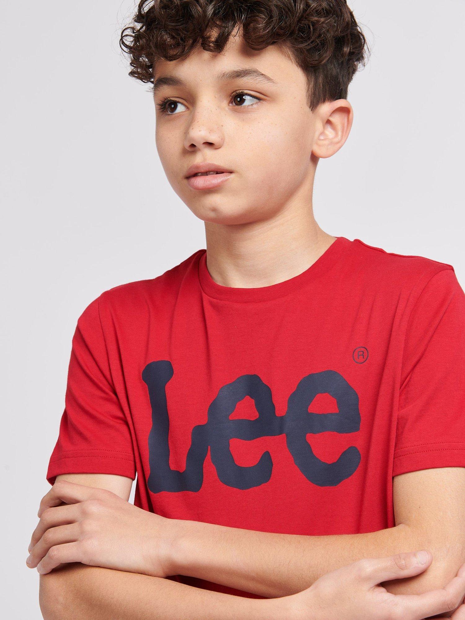 Product image 5 of 5, which shows Lee Kids' Wobbly Logo T-Shirt, Tango Red, 7-8 years
