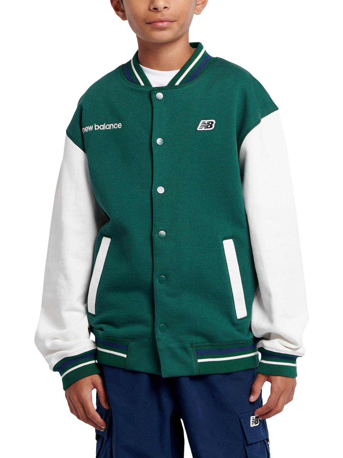 Product image 1 of 11, which shows New Balance Kids' Baseball Jacket, Nightwatch Green, 7-8 years