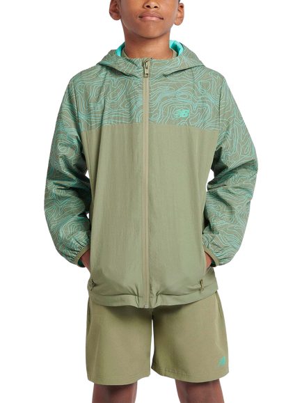 New Balance Kids' Printed Woven Jacket, Dark Olivine, Dark Olivine