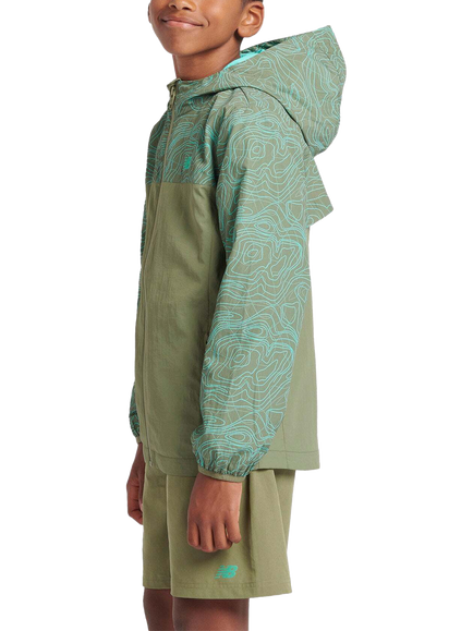 New Balance Kids' Printed Woven Jacket, Dark Olivine - view 2, Dark Olivine
