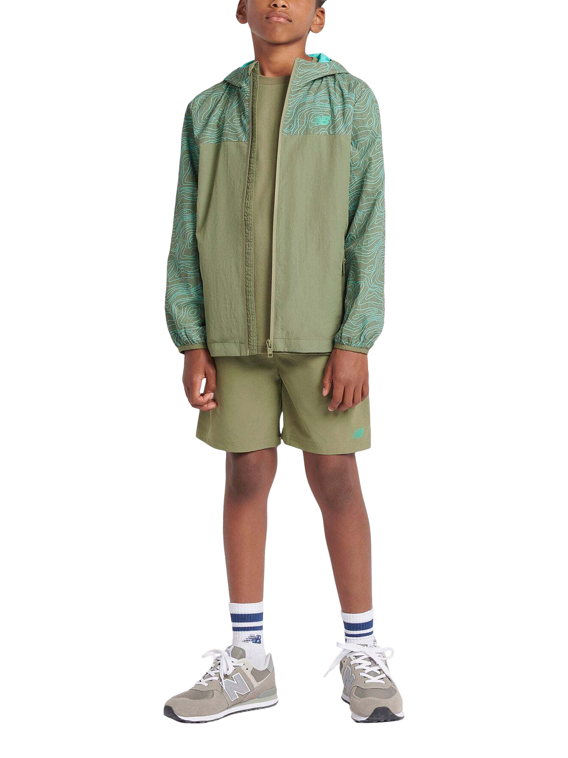 Product image 5 of 10, which shows New Balance Kids' Printed Woven Jacket, Dark Olivine, 7-8 years