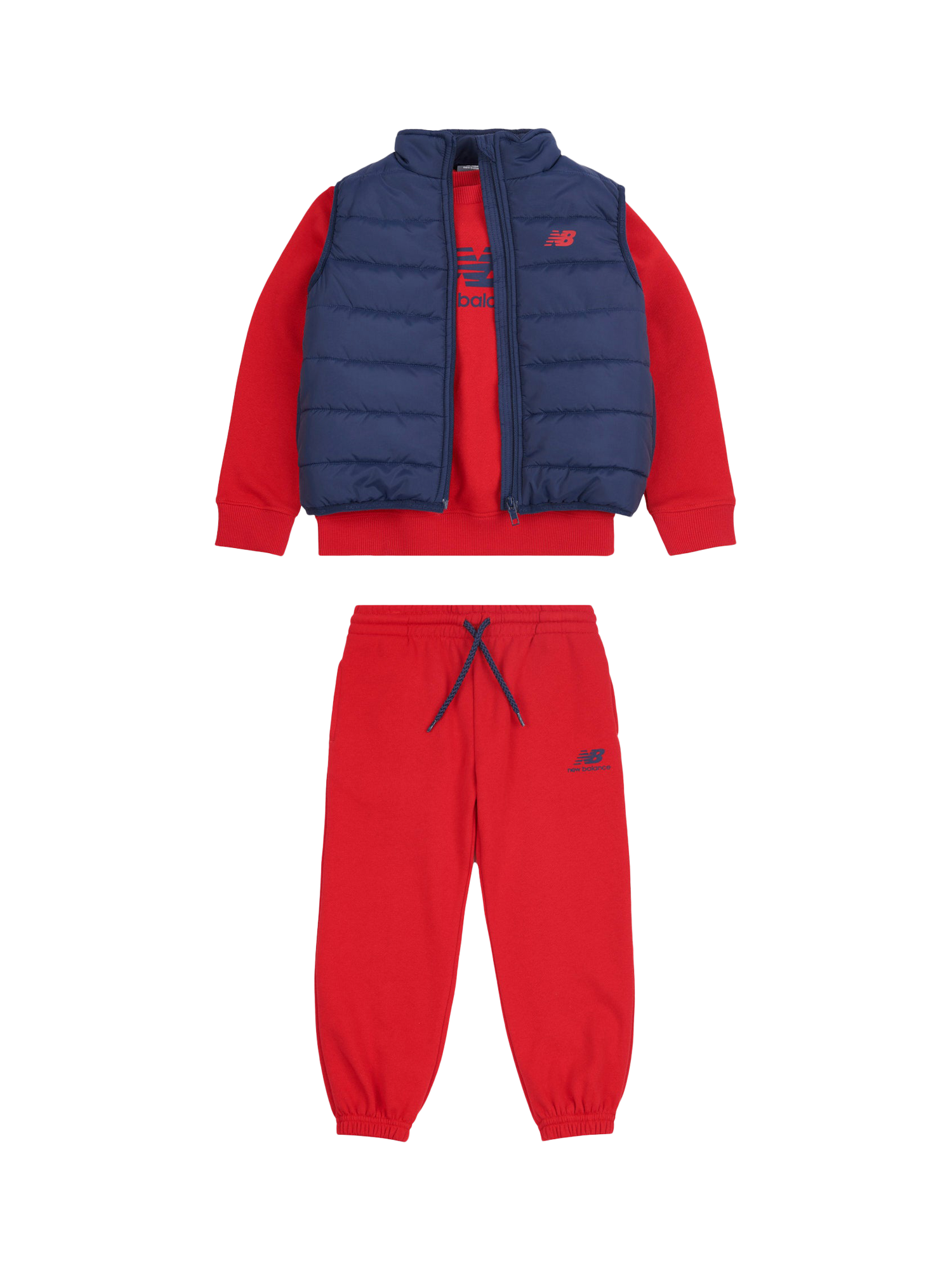 Product image 1 of 6, which shows New Balance Kids' Sweatshirt, Joggers & Gilet Set, Team Red, 12 months
