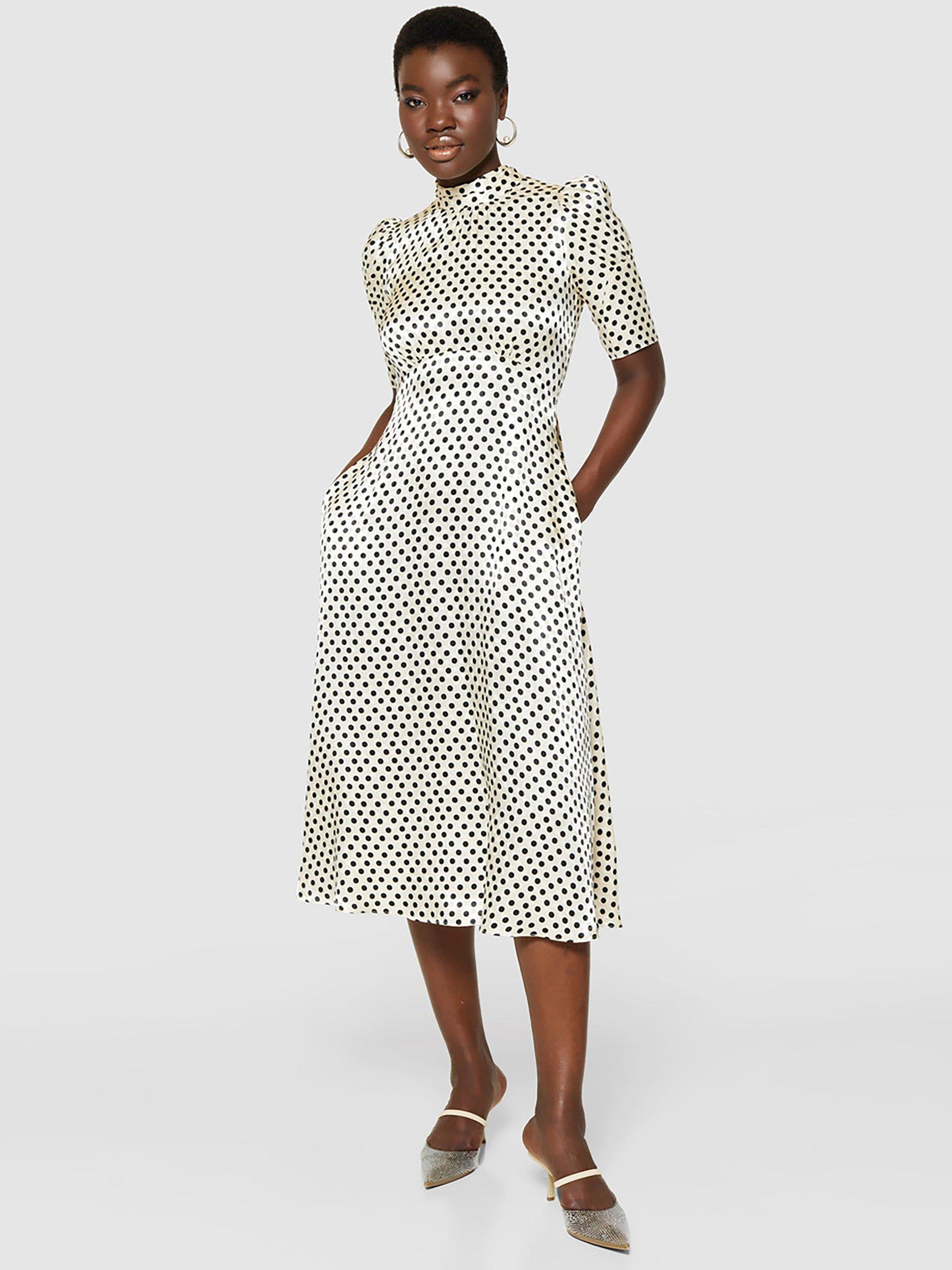 Closet London Polka Dot Tie Back Dress Cream