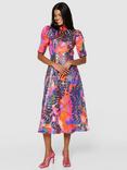 Closet London Print Tie Back A-Line Dress, Orange