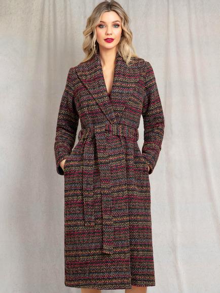Alie Street Sabrina French Weave Coat, Berry/Multi - view 2, Berry/Multi