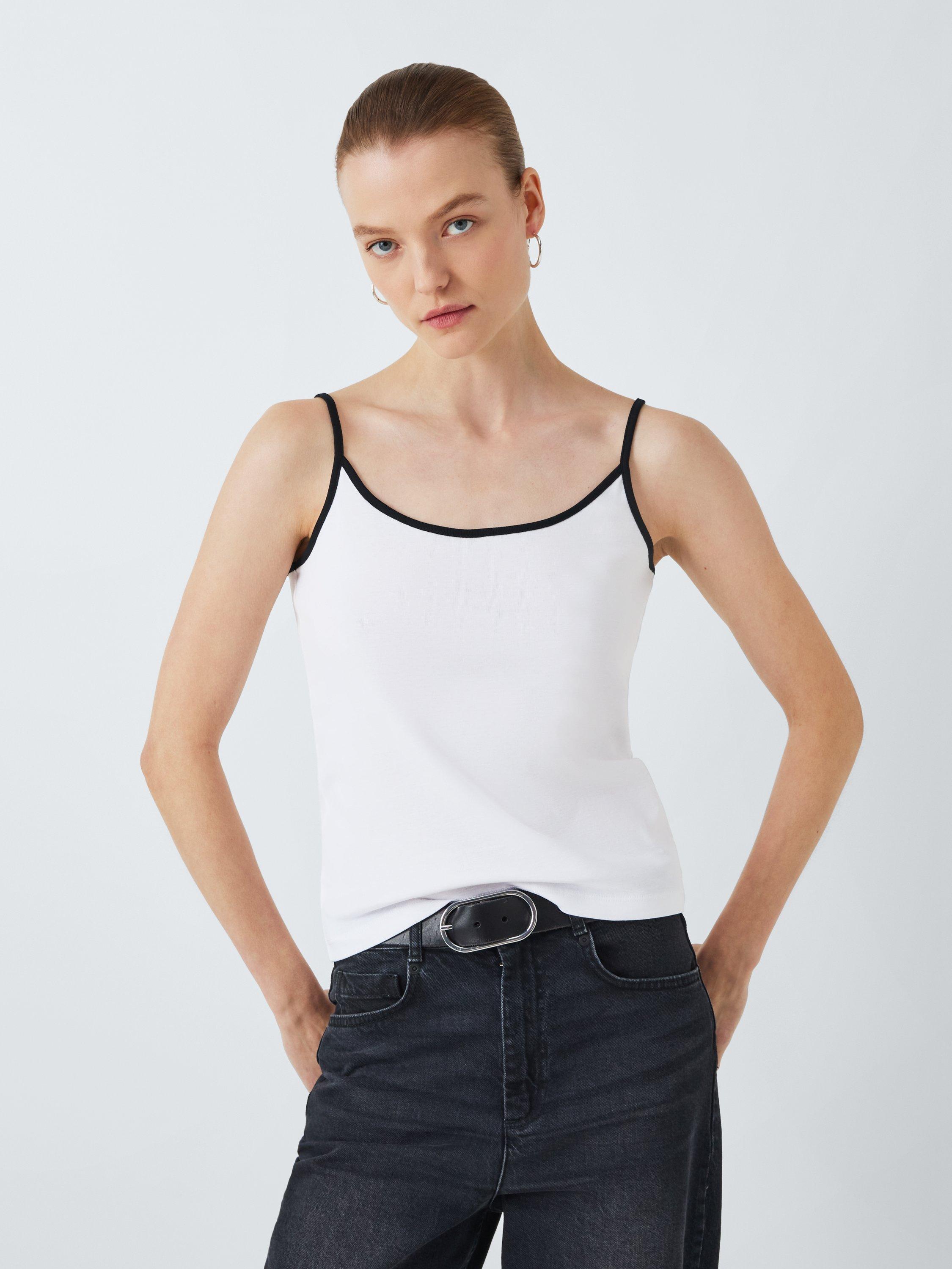 Product image 1 of 6, which shows John Lewis Contrast Trim Organic Cotton Cami Top, White, 14