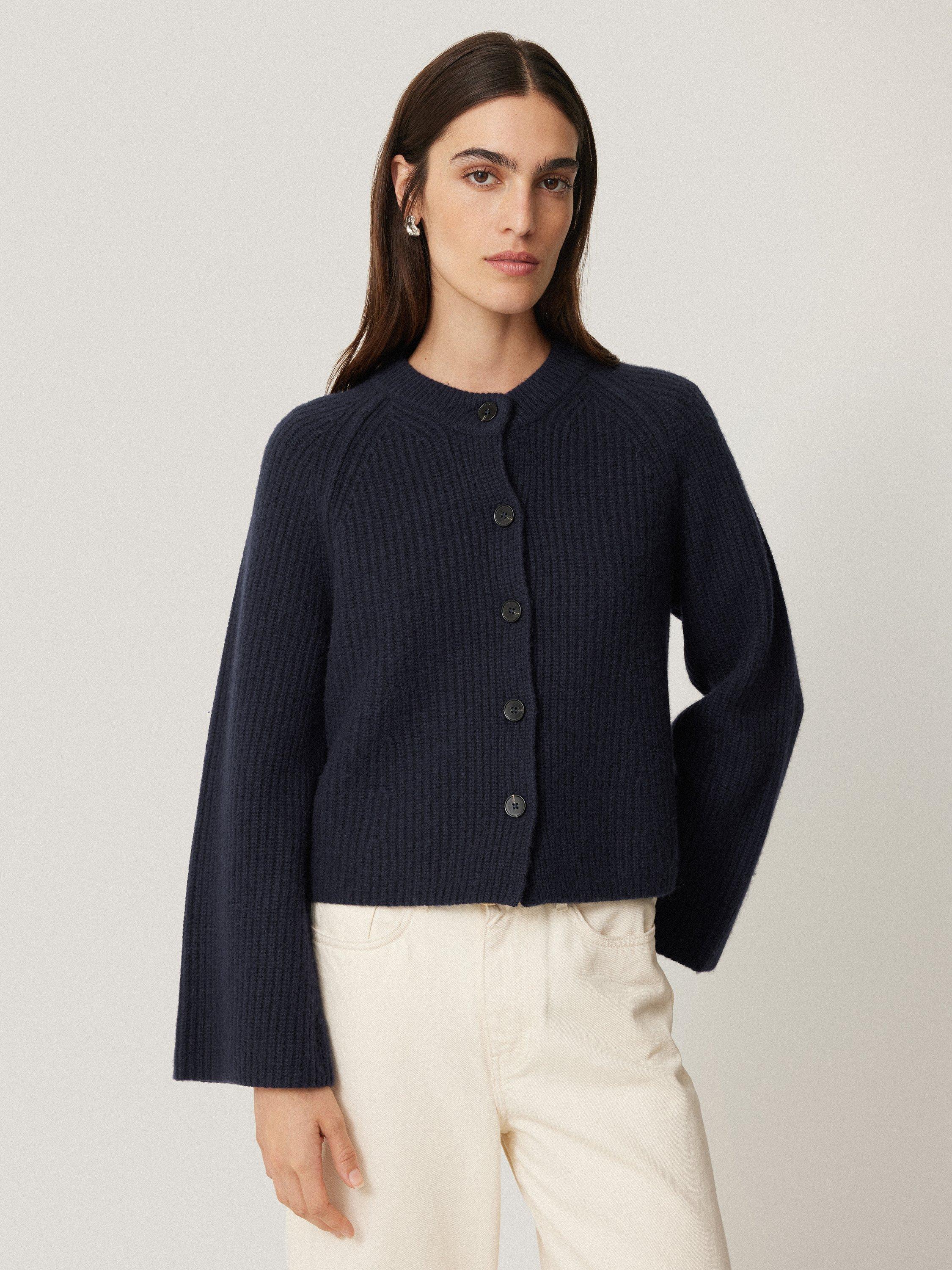 Jigsaw Compact Wool Rich Rib Cardigan Navy