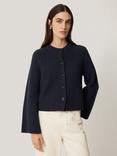 Jigsaw Compact Wool Rich Rib Cardigan, Navy