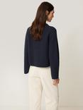 Jigsaw Compact Wool Rich Rib Cardigan, Navy