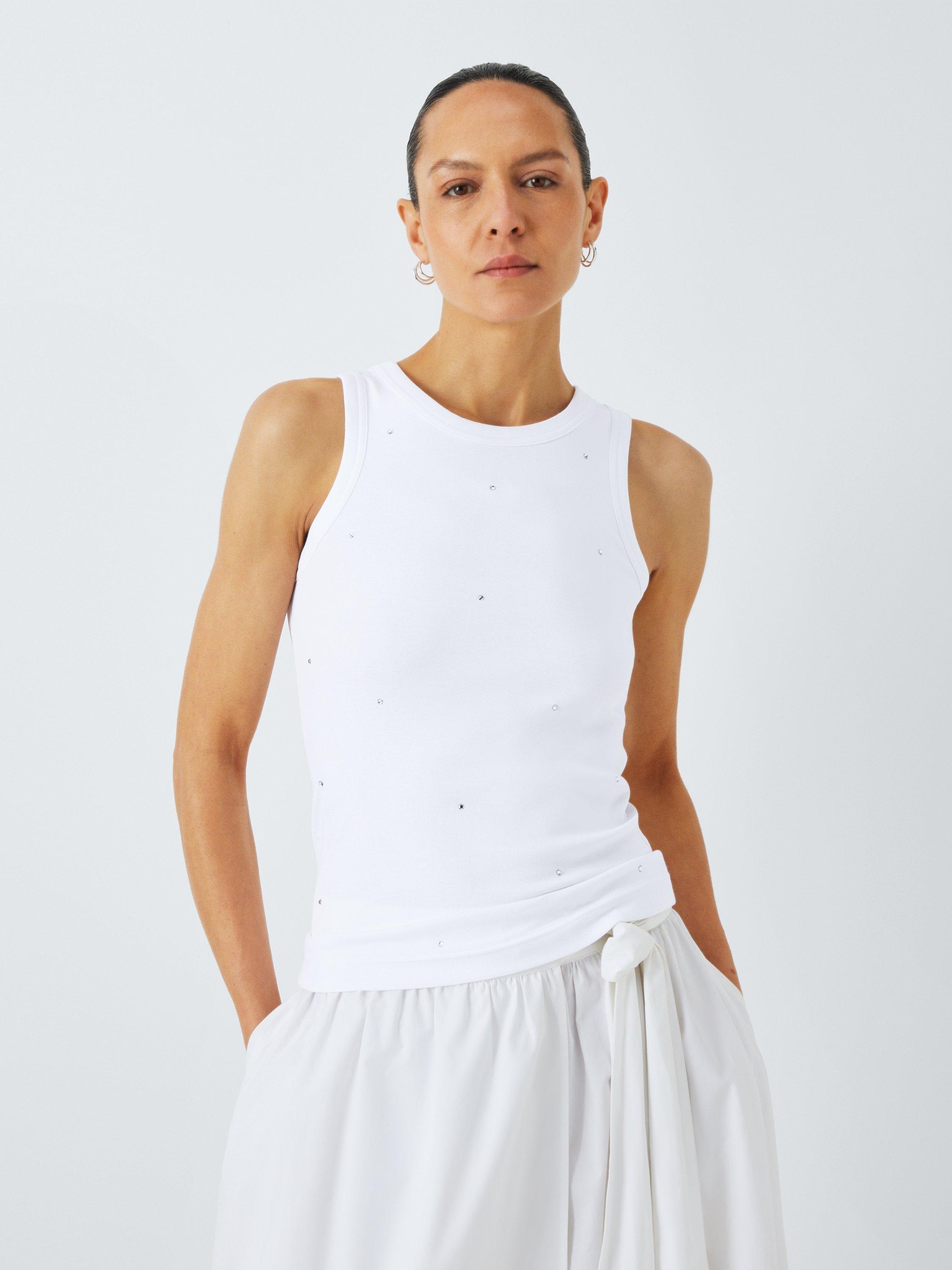 Product image 1 of 6, which shows John Lewis Embellished Organic Cotton Vest Top, White, 6