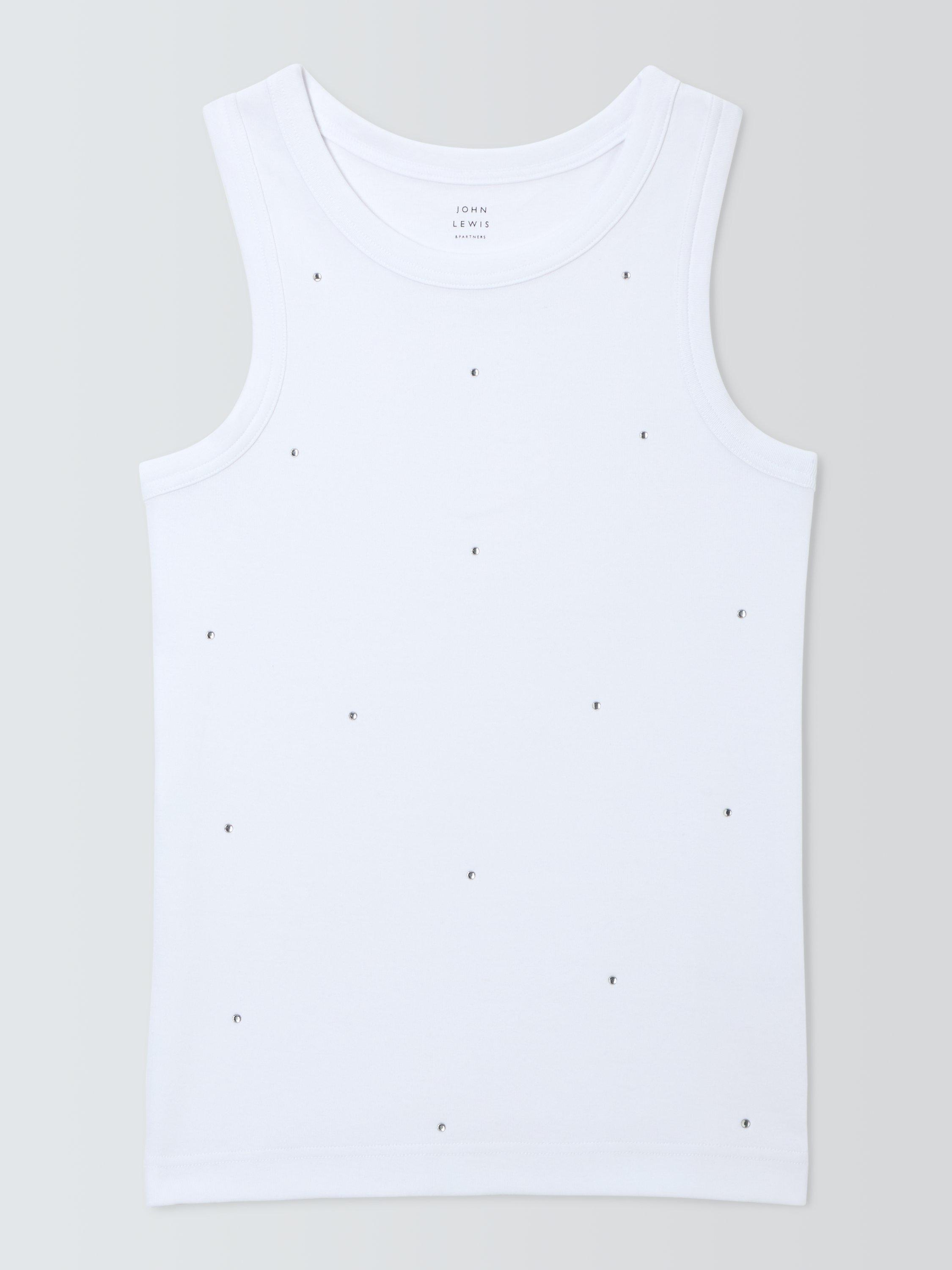 Product image 4 of 6, which shows John Lewis Embellished Organic Cotton Vest Top, White, 6