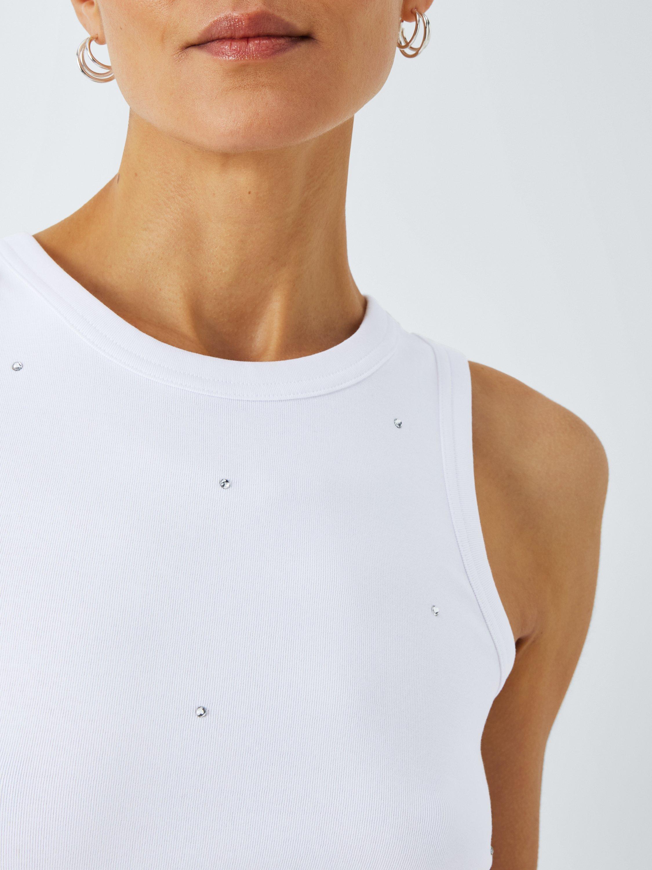 Product image 6 of 6, which shows John Lewis Embellished Organic Cotton Vest Top, White, 6