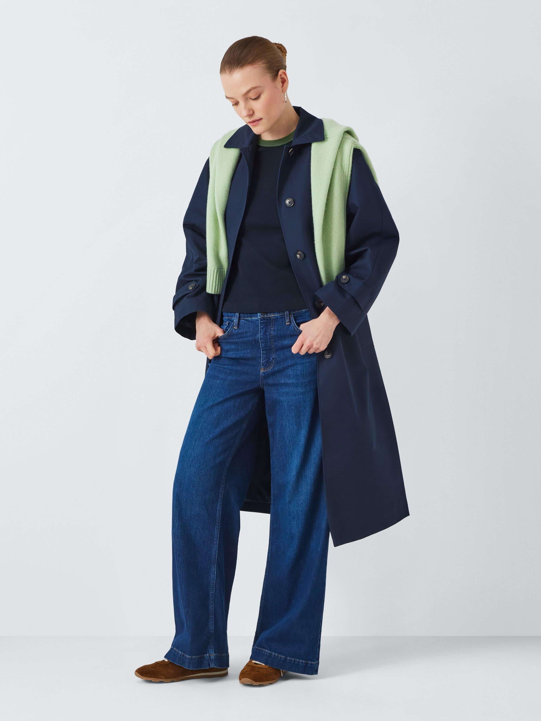 Product image 3 of 7, which shows John Lewis Ribbed Contrast Trim Crew Neck T-Shirt, Navy/Green, 6
