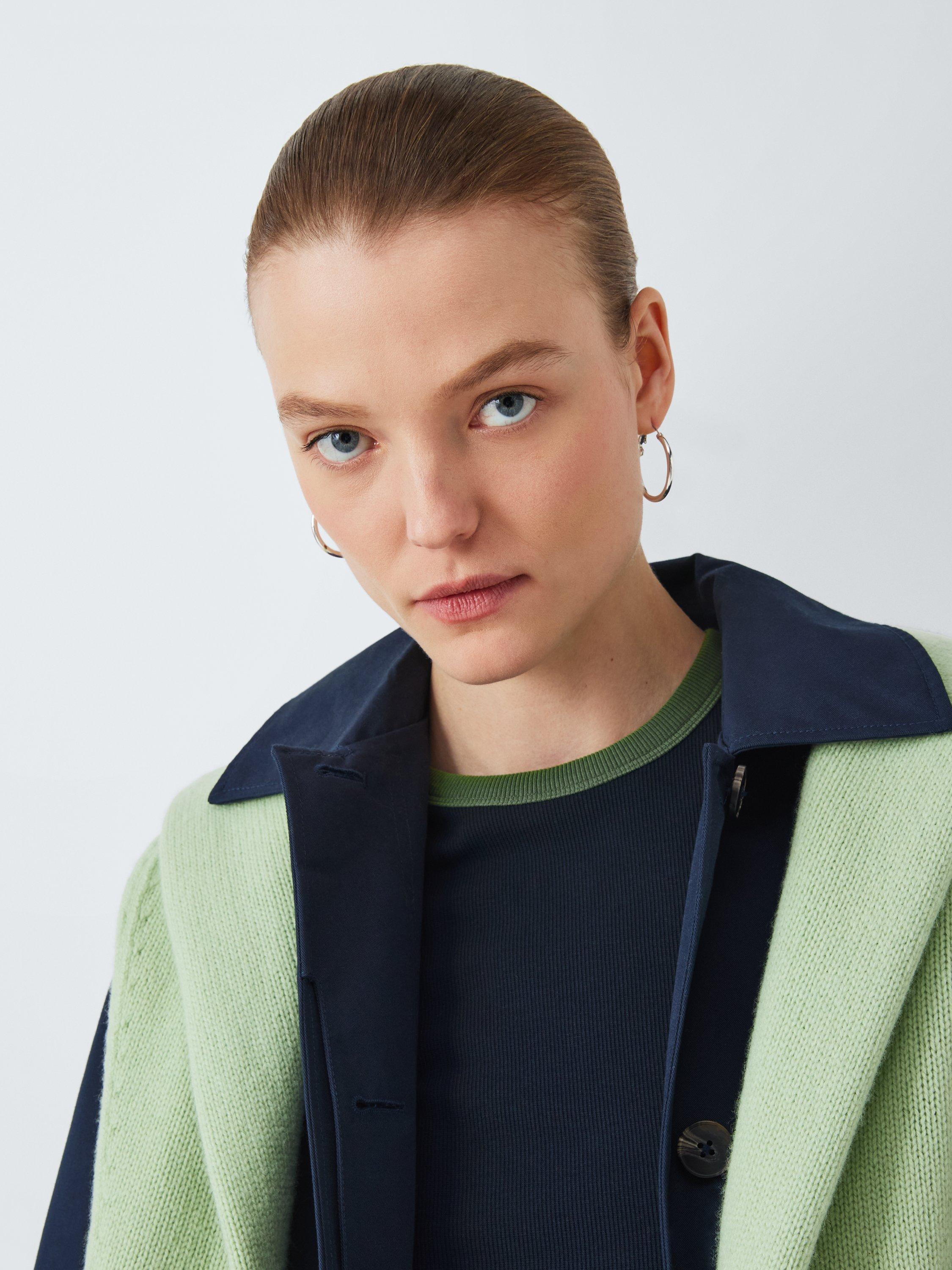 Product image 5 of 7, which shows John Lewis Ribbed Contrast Trim Crew Neck T-Shirt, Navy/Green, 6