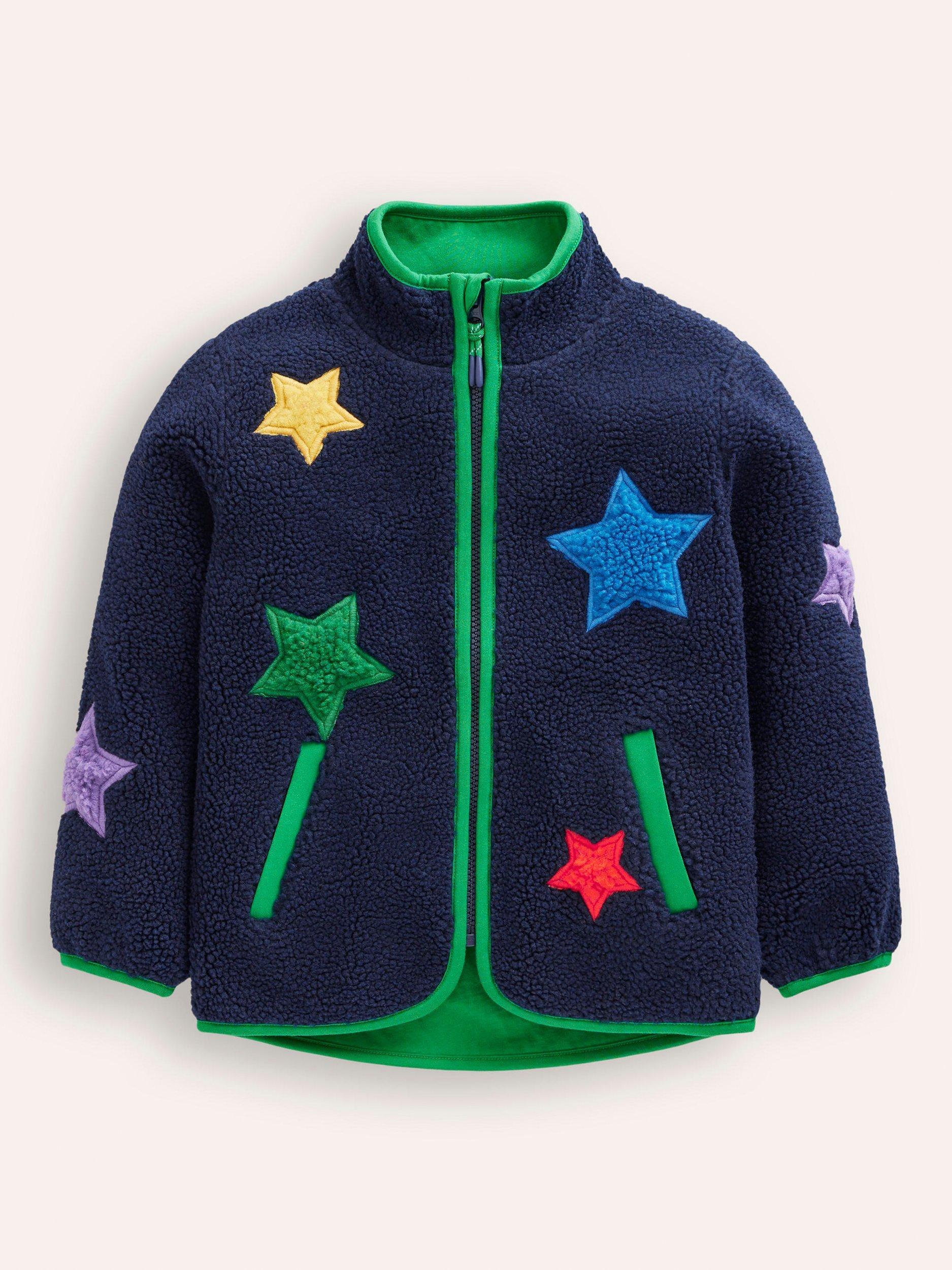 Mini Boden Kids' Cosy Borg Jacket, Navy/Multi