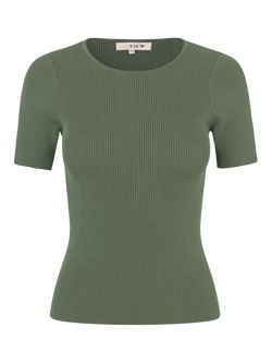 A-VIEW Rib Knit Short Sleeve Top - view 2, Forest Green