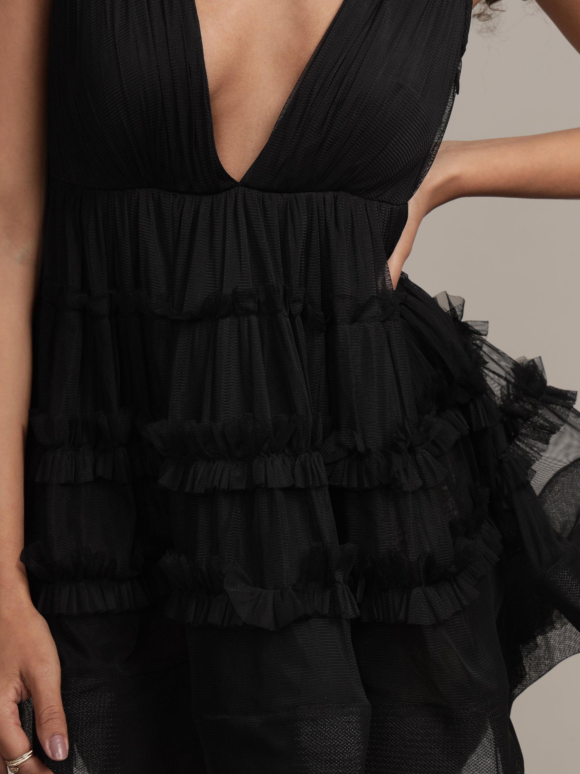 Product image 5 of 7, which shows Lace & Beads Ivy Tulle Mini Dress, Black, 10