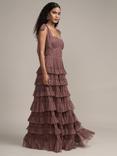 Lace & Beads Glady Sleeveless Layered Tulle Maxi Dress, Brown