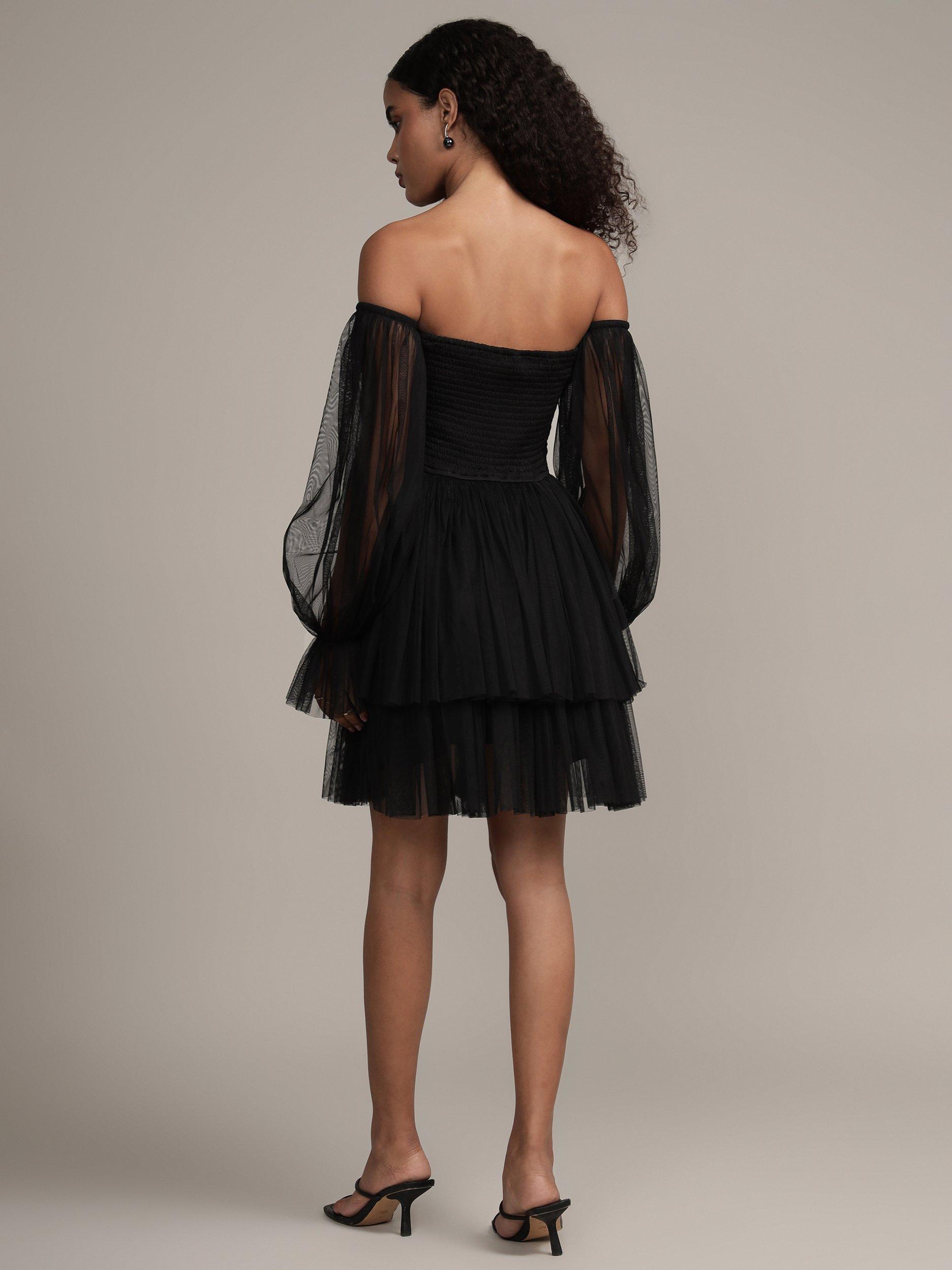 Product image 3 of 7, which shows Lace & Beads Dublin Layered Mesh Skirt Mini Dress, Black, 10