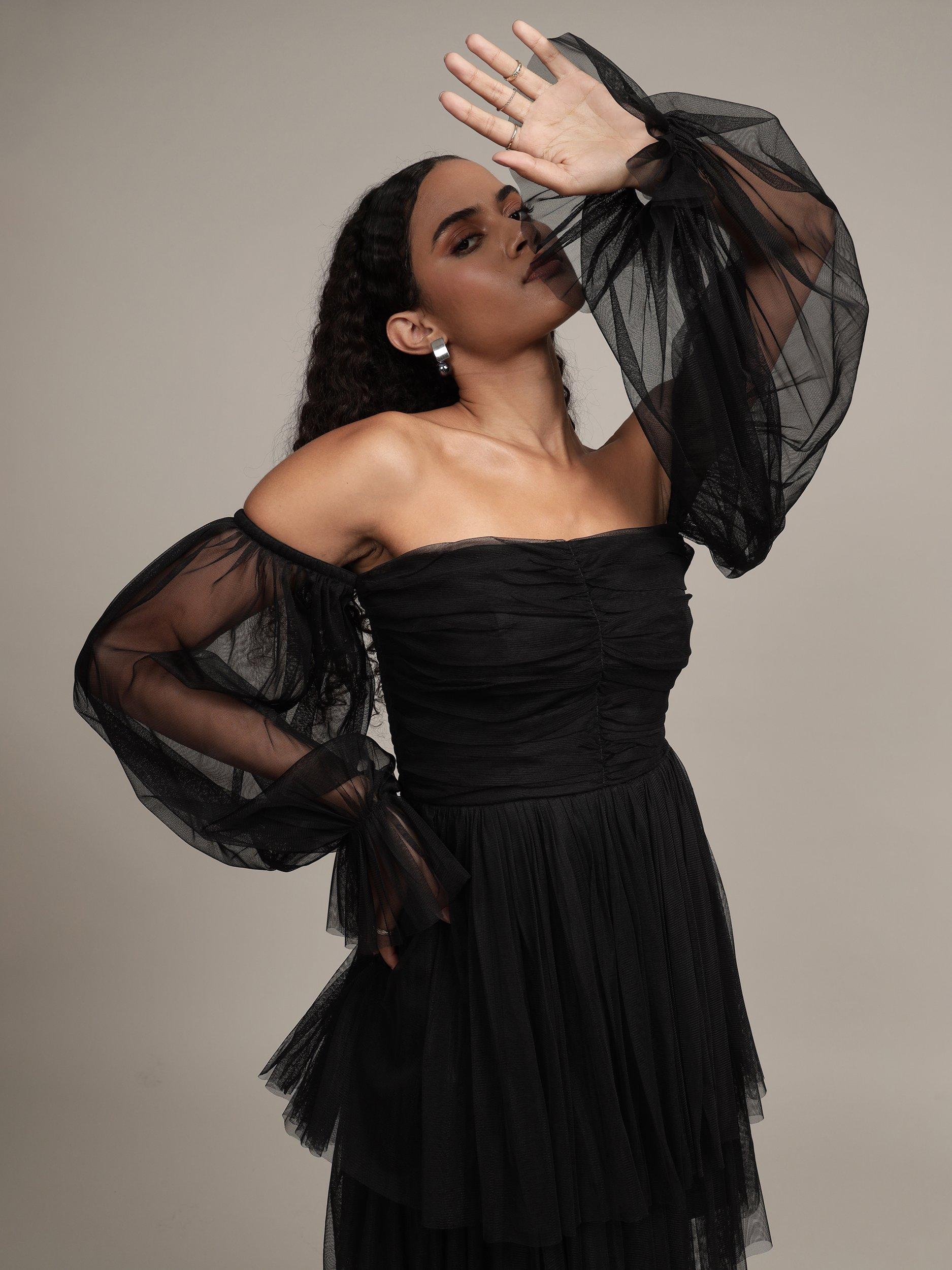 Product image 5 of 7, which shows Lace & Beads Dublin Layered Mesh Skirt Mini Dress, Black, 10