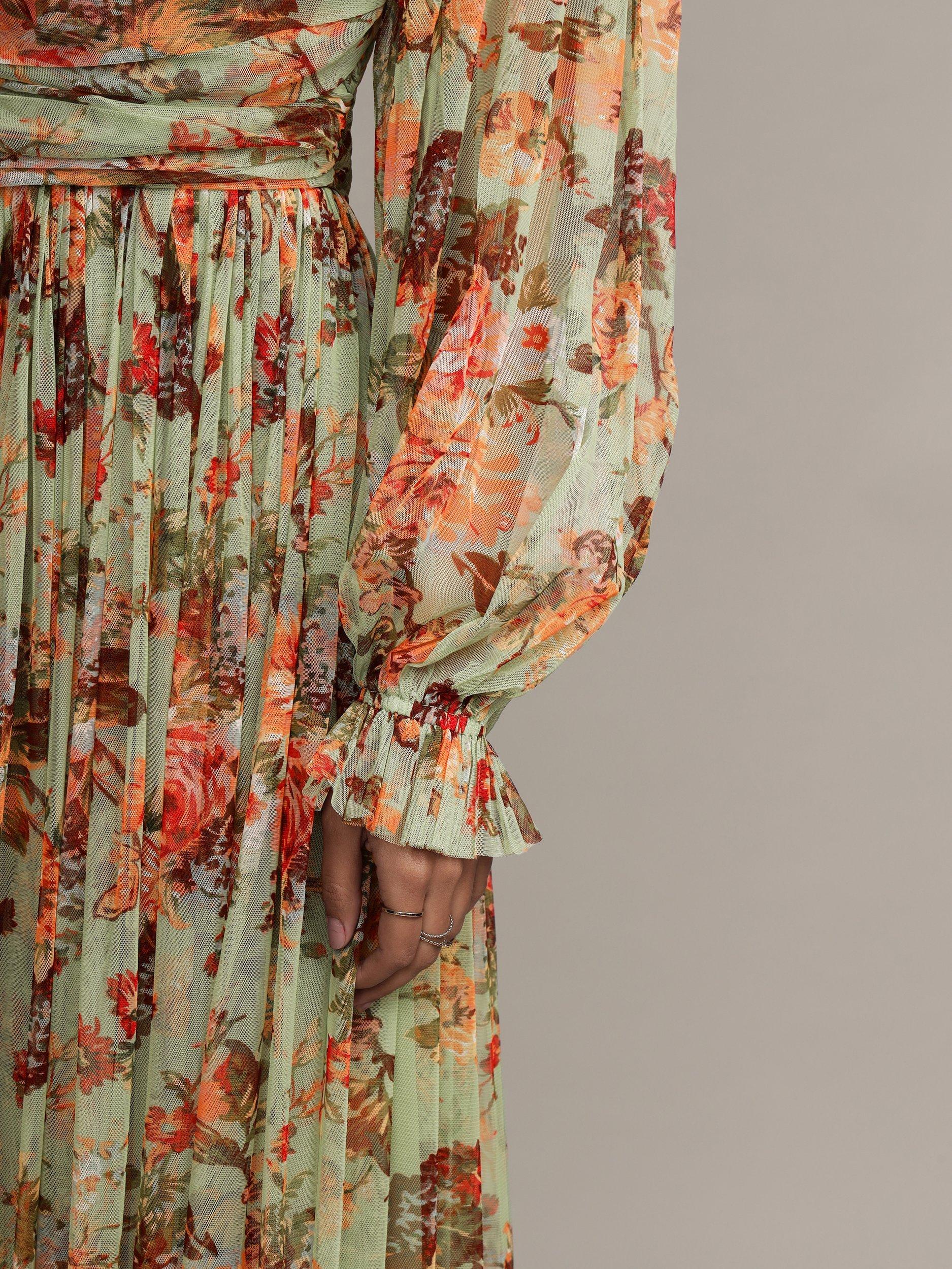 Product image 8 of 9, which shows Lace & Beads Lana Floral Off Shoulder Tulle Maxi Dress, Green/Multi, 8