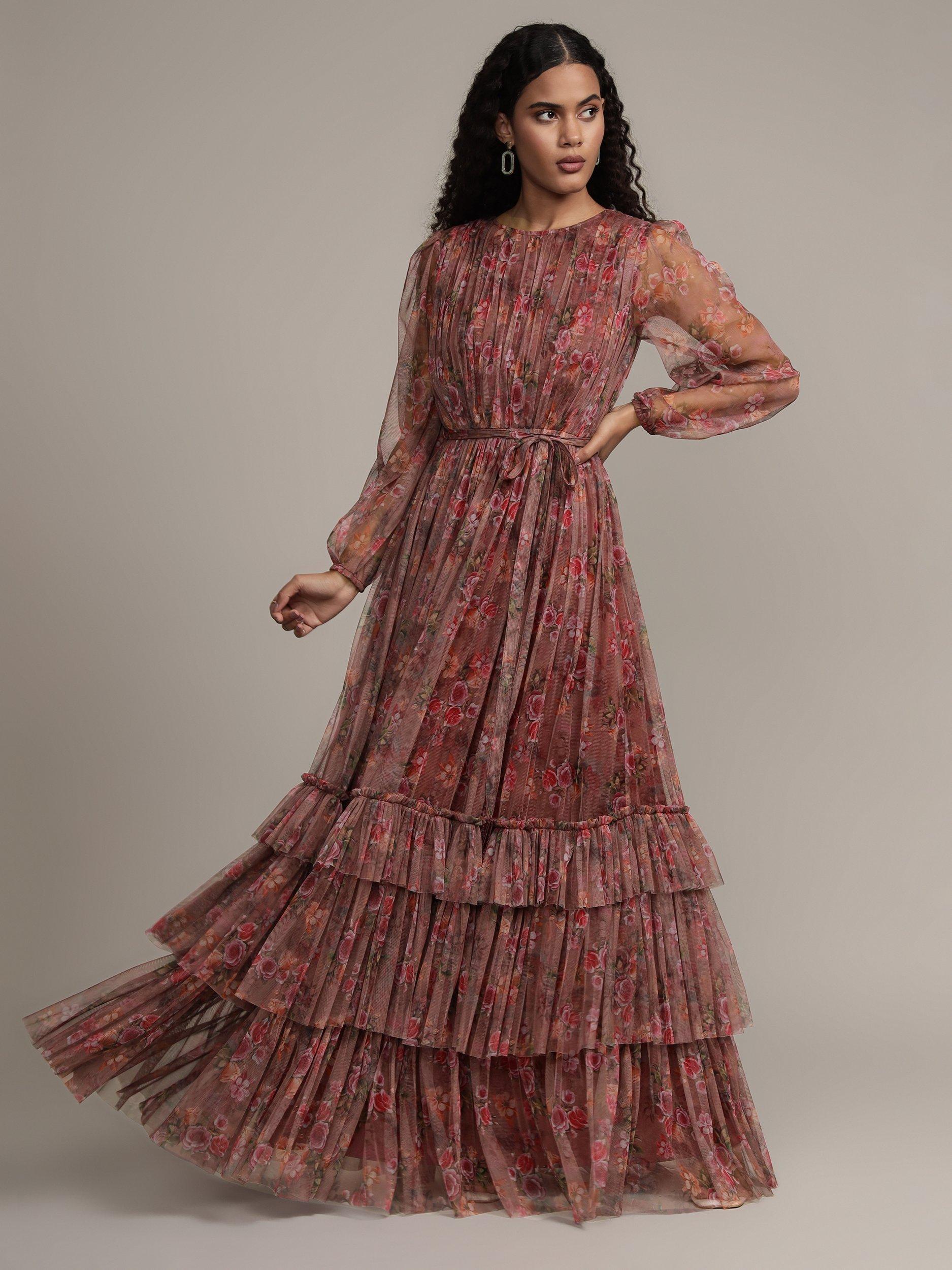 Lace & Beads Rebecca Floral Tulle Maxi Dress, Purple 