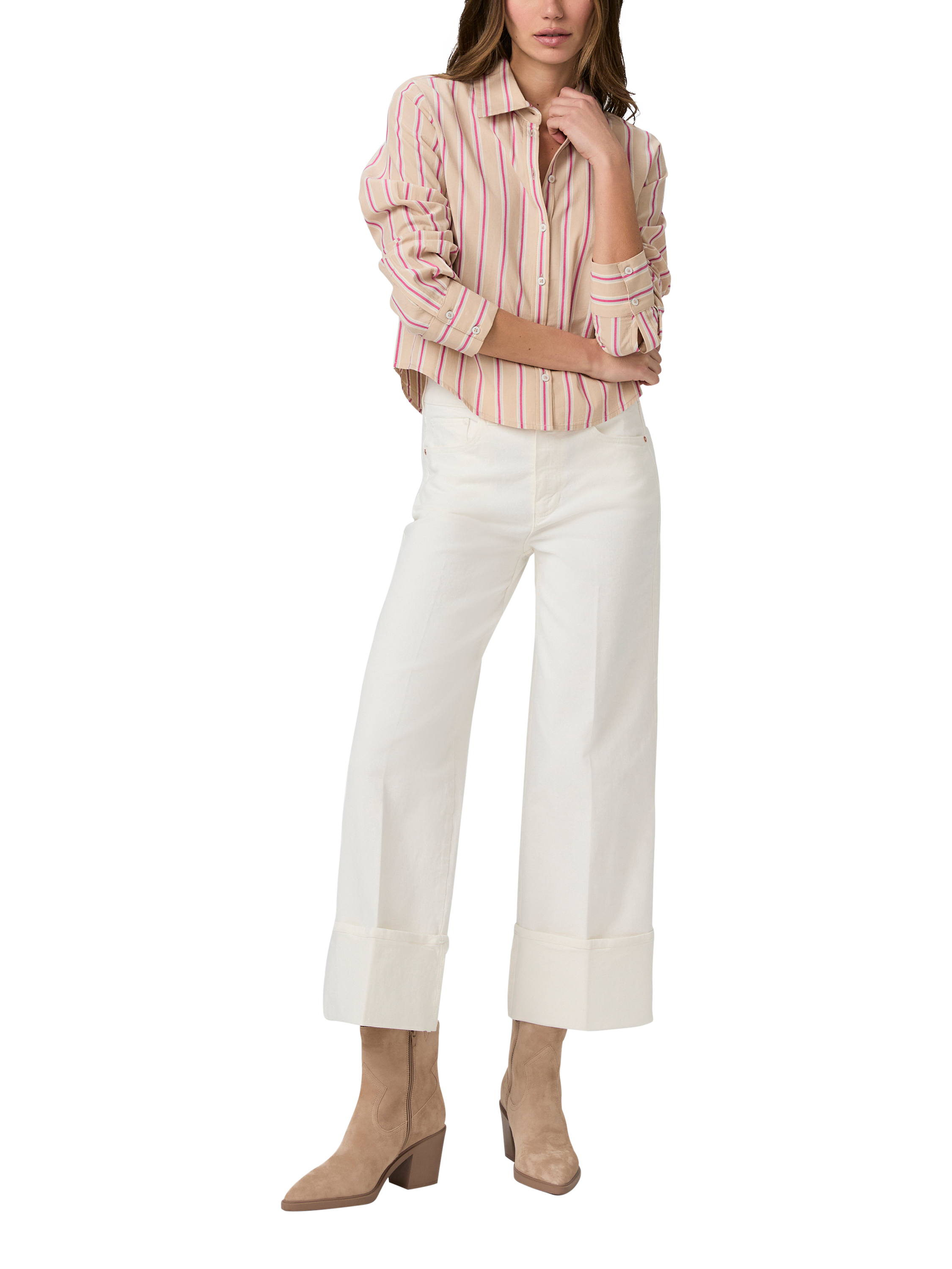 PAIGE Sasha Ankle Cuff Jeans, Tonal Ecru
