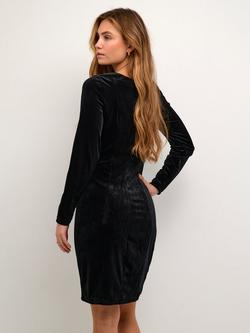 KAFFE Kelly Velvet Draped Shift Dress - view 2, Black Deep