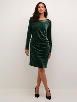 KAFFE Kelly Velvet Draped Shift Dress, Garden Topiary