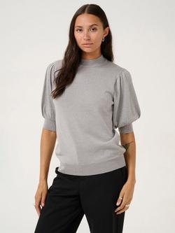 KAFFE Regina Puff Sleeve Metallic Jumper, Grey Silver