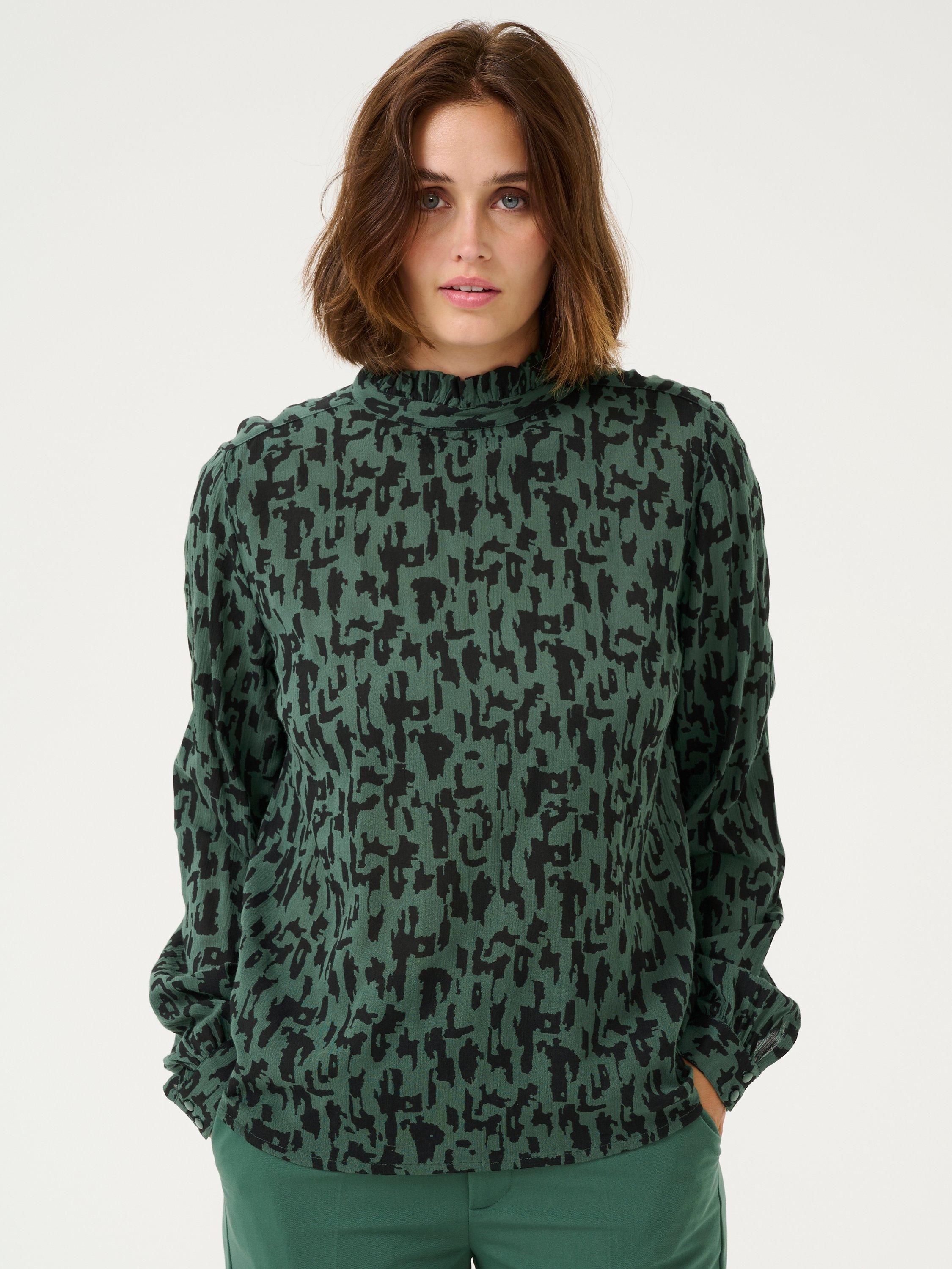 KAFFE Luna High Neck Top, Green/Black