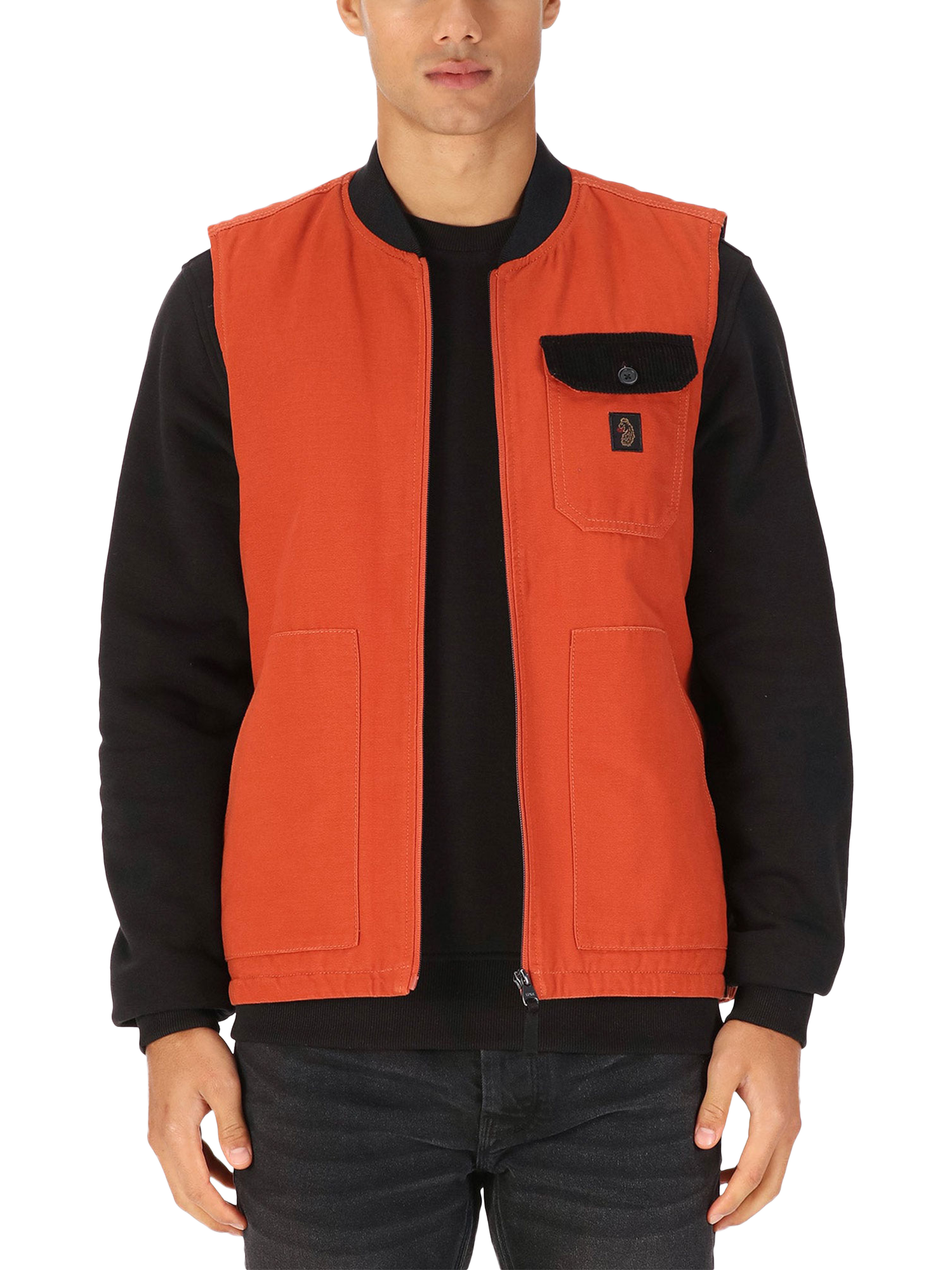 Product image 1 of 7, which shows LUKE 1977 Vyrnwy Cotton Canvas Gilet, Copper Orange, XS