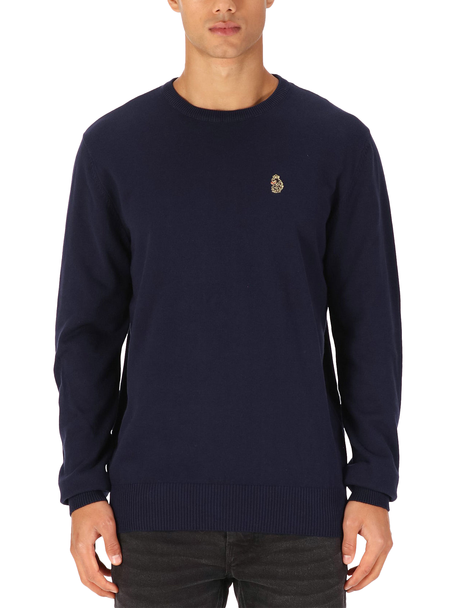 Product image 1 of 6, which shows Luke 1977 Gerard 3 Knitted Cotton Jumper, Navy, XS
