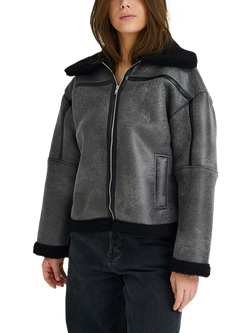 A-VIEW Alise Faux Shearling Coat, Black/Grey