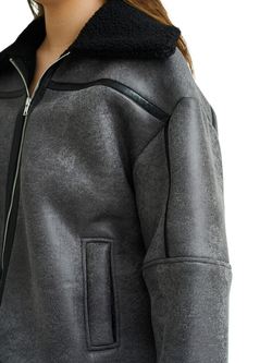 A-VIEW Alise Faux Shearling Coat - view 2, Black/Grey