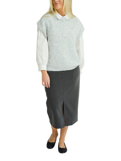 A-VIEW Patrisia Short Sleeve Jumper, Light Grey Melange