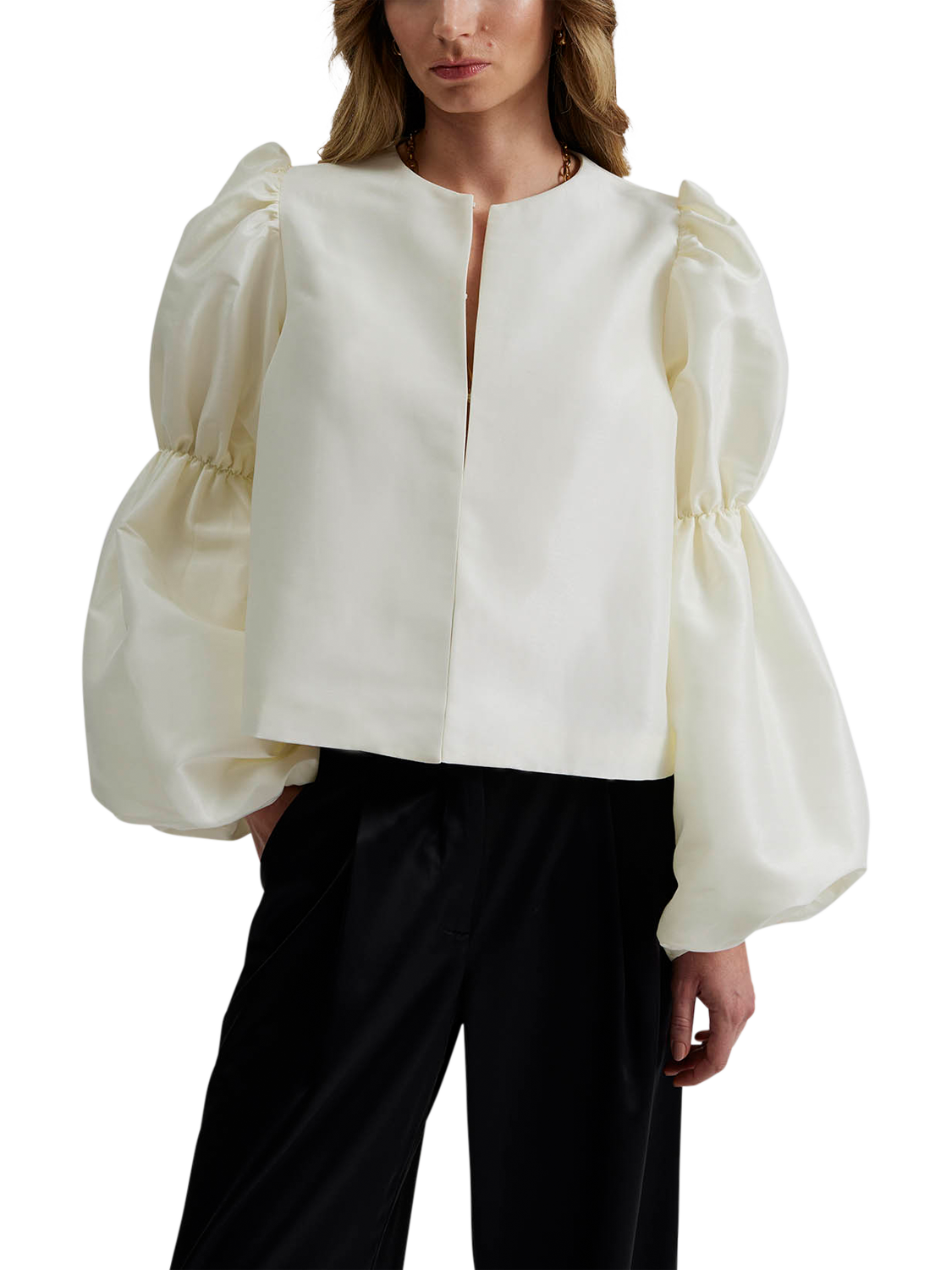 Product image 1 of 4, which shows Malina Zoey Puff Sleeve Top, Vanilla, XS