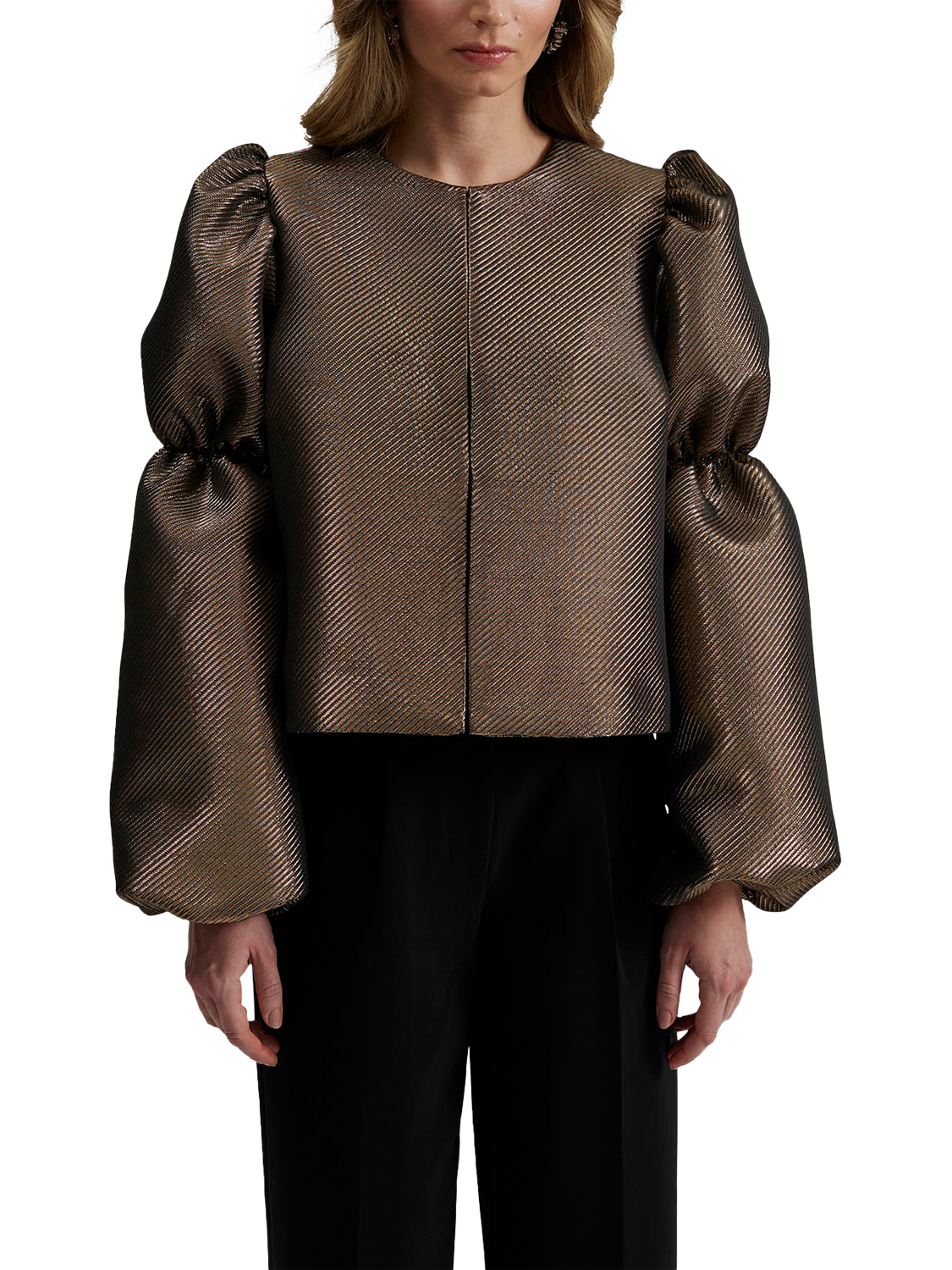 Product image 1 of 5, which shows Malina Zoey Puff Sleeve Top, Gold, XS