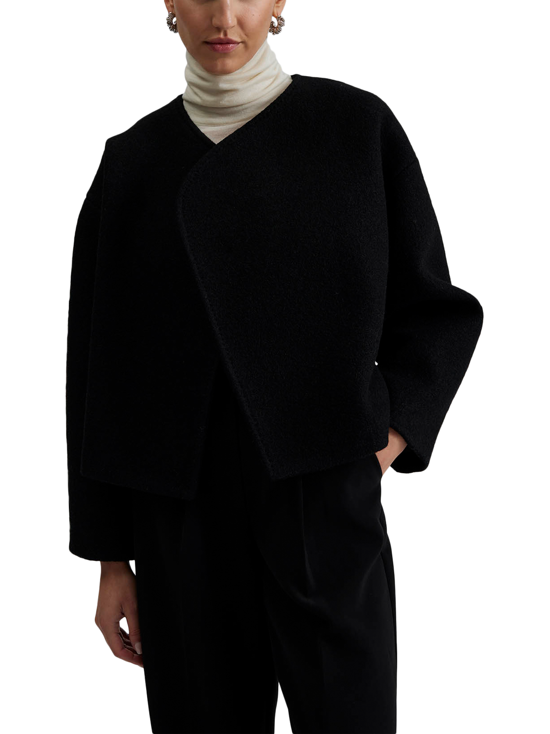 Malina Elia Cropped Pure Wool Jacket, Black