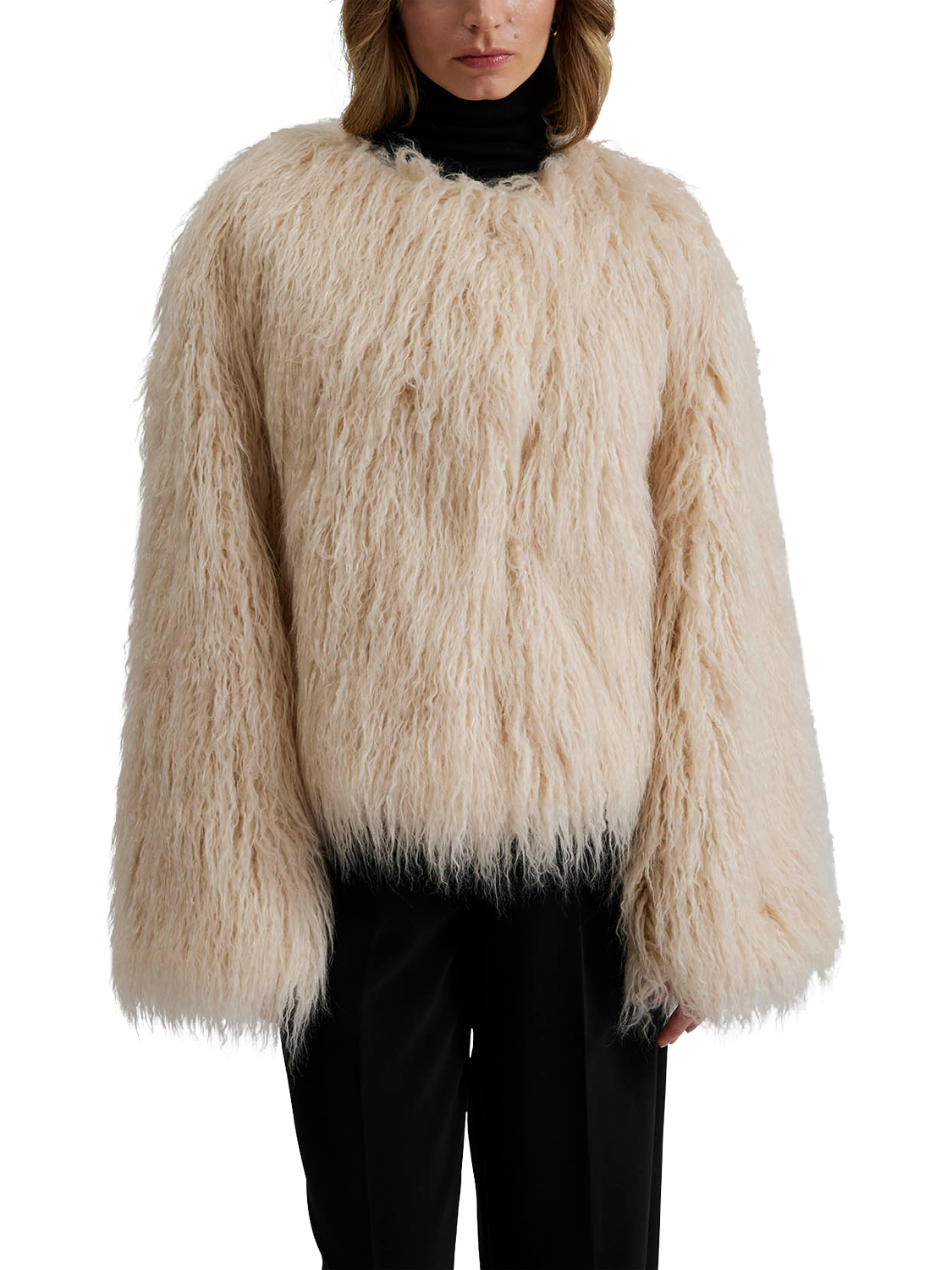 Product image 1 of 6, which shows Malina Manda Faux Fur Jacket, Vanilla, XS