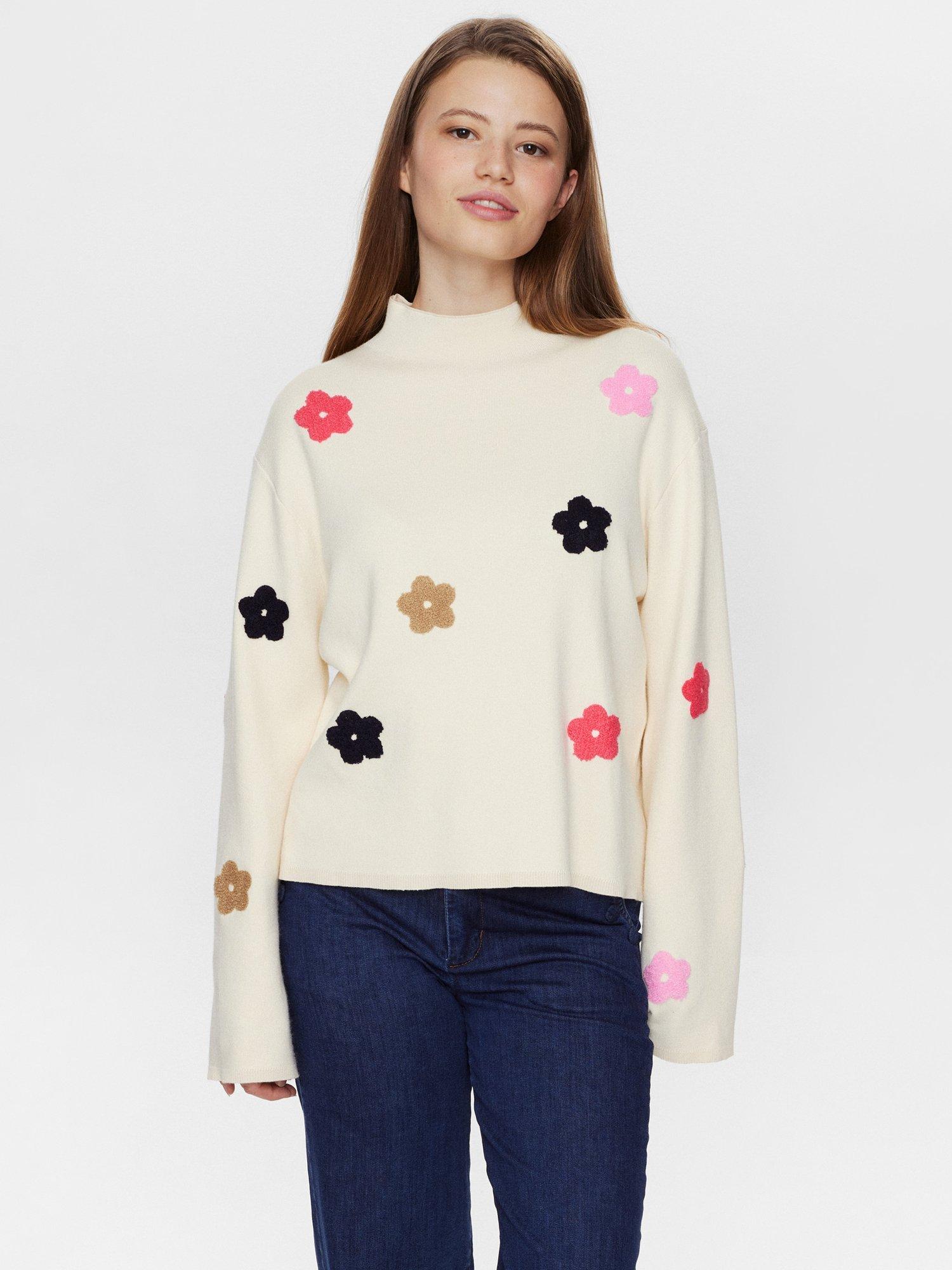 Numph Nuflow Floral Jumper, White